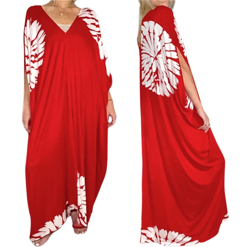 JENNAFER GRACE TIE-DYE RED‎ & WHITE Caftan